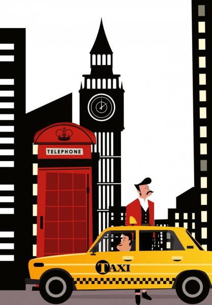 タクシー サービス背景英国ランドマーク装飾