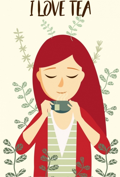 Реклама чая, пить женские значок мультфильм дизайн
