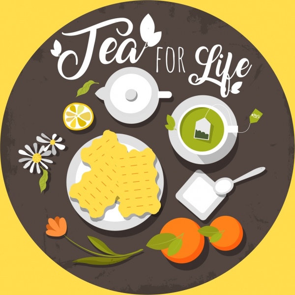 quảng cáo trà trái cây chén nồi biểu tượng bố trí vòng tròn