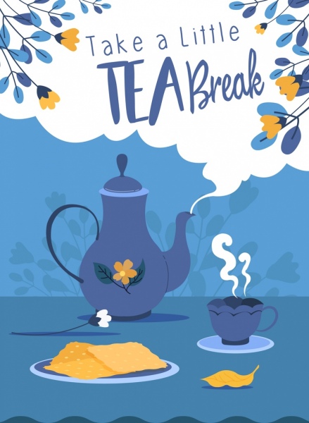 Tea break banner cup nồi hoa lá trang trí