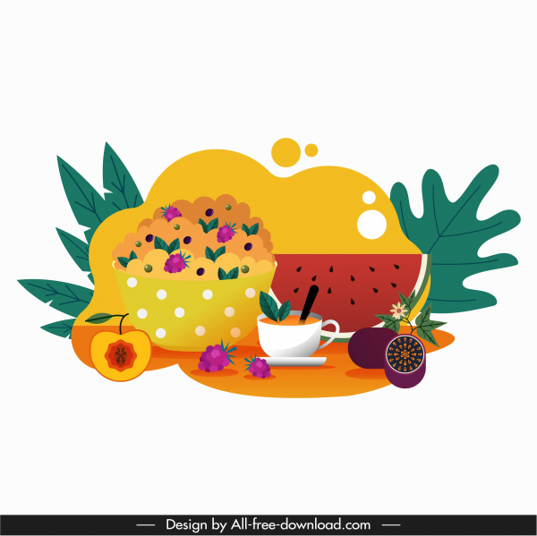чай перерыв значок красочные плоские классические фрукты декор