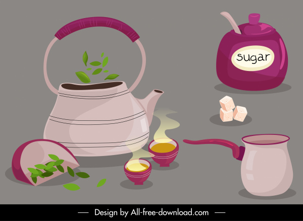 Préparation du thé éléments de conception objets ingrédients croquis