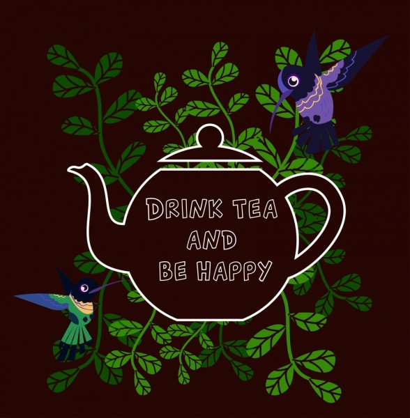 Tee Werbung Banner Topf Vögel grüne Blätter Dekoration
