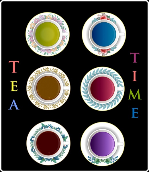 Tee Zeit Banner Keramik Tasse Symbole realistisches design