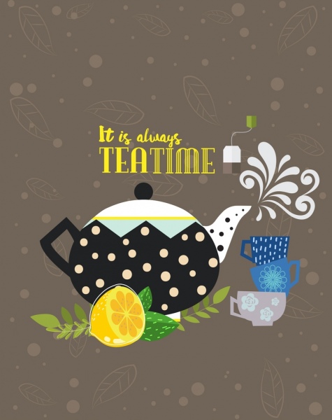 pote del té tiempo banner diseño clásico Copa los iconos de limón