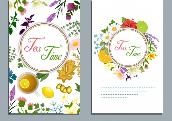 tè tempo banner fiori frutta icone colorate decori