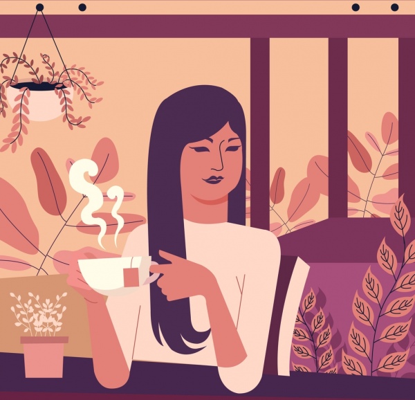 desenho de hora do chá relaxante mulher ícone clássico do design
