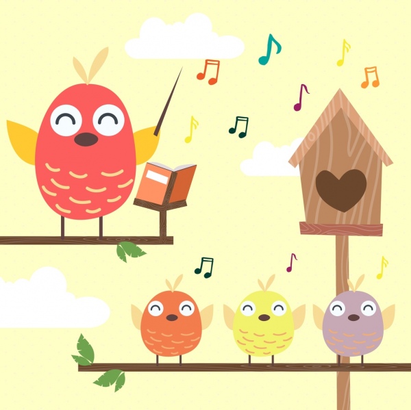 Lehre Hintergrund stilisierte Vögel Symbole farbige cartoon
