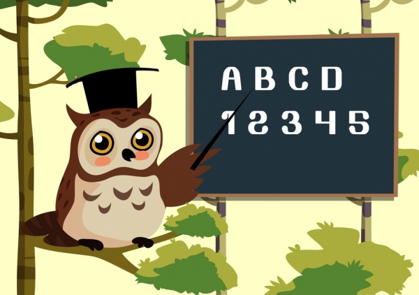 mengajar latar belakang bergaya owl papan tulis ikon kartun berwarna