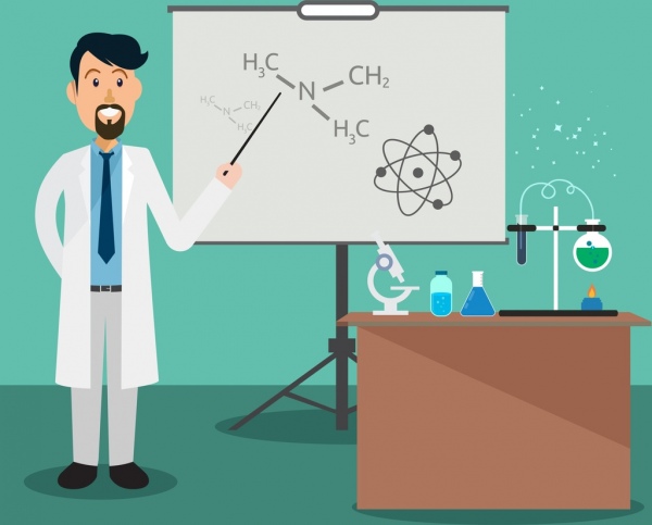 tema de ensino professor sala de aula química ferramentas ícones