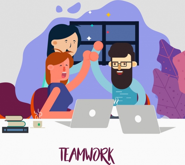 Team Arbeit Hintergrund jubeln Mitarbeiter Symbole Cartoon-design