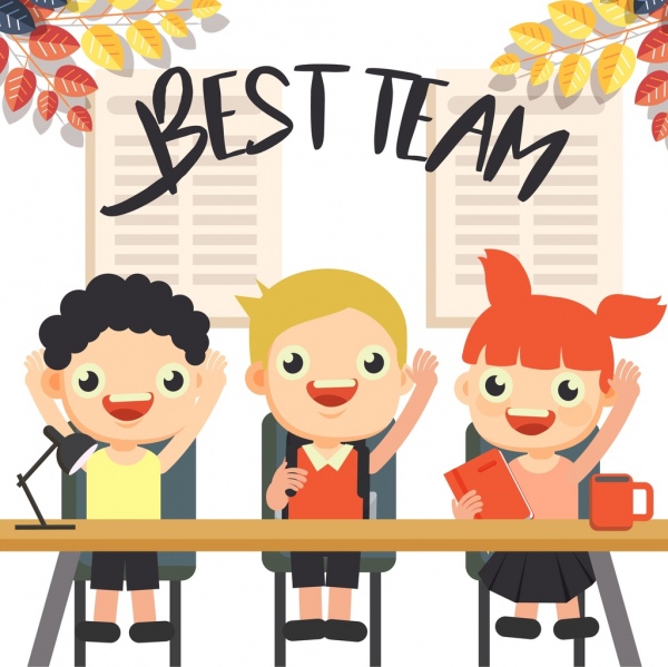 Team Work Background Cute Pupils Icons Cartoon Characters-vector Icon-free  Vector Free Download