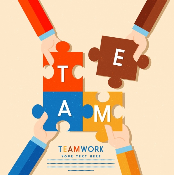 Teamarbeit-Banner Hände Puzzle Symbole