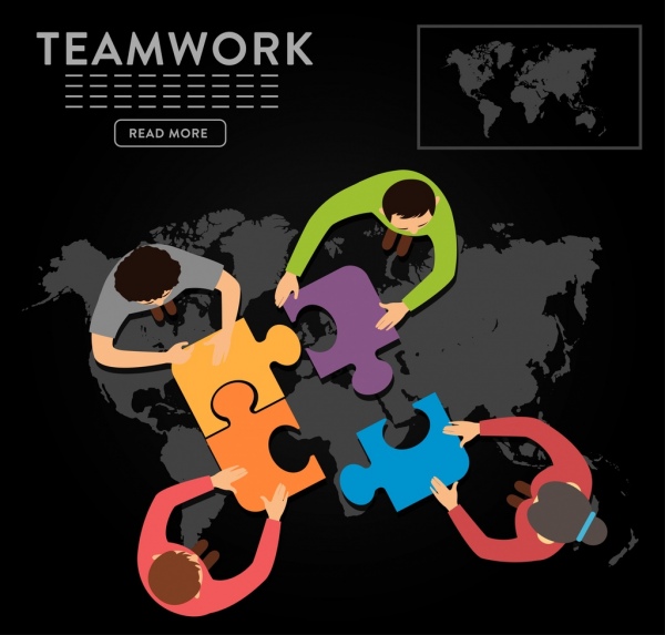faixa de trabalho em equipe equipes ícones de quebra-cabeça mapa