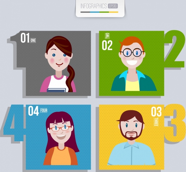 isolamento de quadrados multicoloridos do trabalho em equipe infográfico avatares humanos