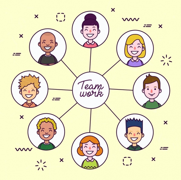ícones de avatar do trabalho em equipe inforgraphic círculo de isolamento