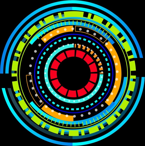 Tecnologia decoracion diseño colorido icono ronda