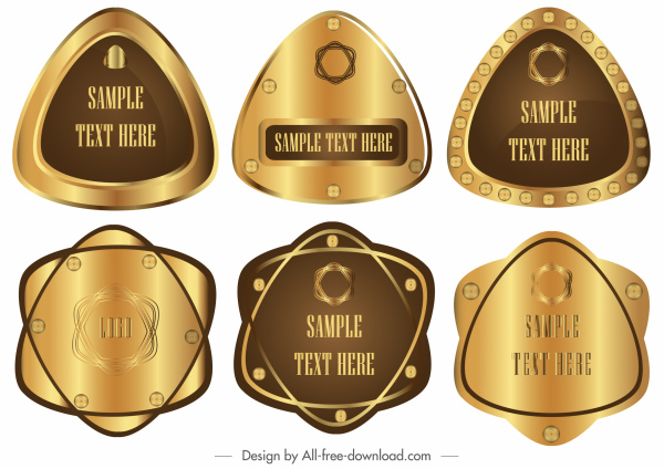 tecnología etiquetas plantillas brillantes formas metálicas doradas