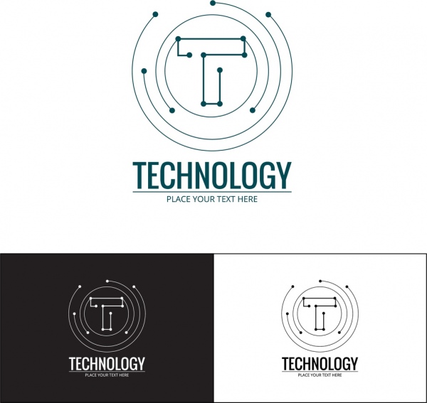set logo teknologi bintik-bintik koneksi gaya huruf desain