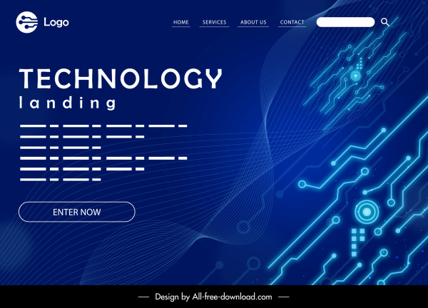 template halaman web teknologi dekorasi biru gelap modern
