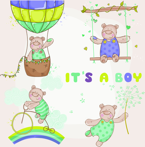 Teddy Bear Baby Boy Card Vector