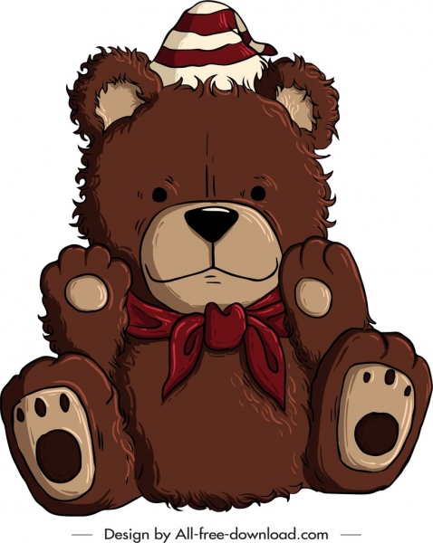 boneka beruang ikon lucu handdrawn cokelat desain