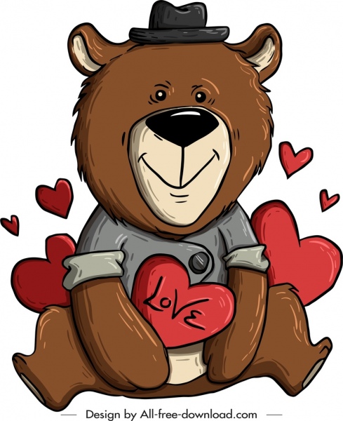 Ikon Teddy Bear Dekorasi Hati Cinta Sketsa yang Digambar Tangan