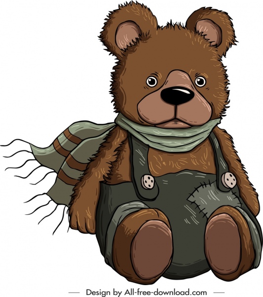 Teddybär-Symbol Winter Kleidung Dekor Cartoon Skizze