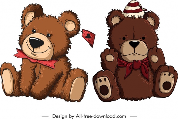 Boneka beruang mainan ikon sketsa berbulu coklat lucu
