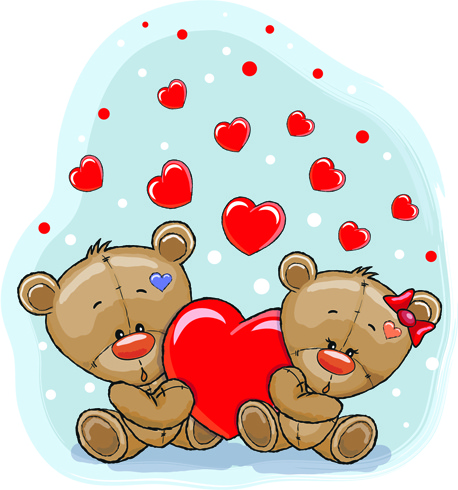 boneka beruang dengan hati merah vektor kartu
