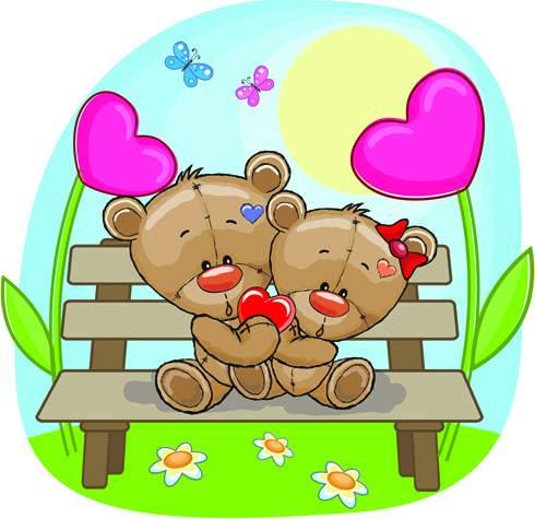 Teddybär mit roten Herzen Vektor-Karten