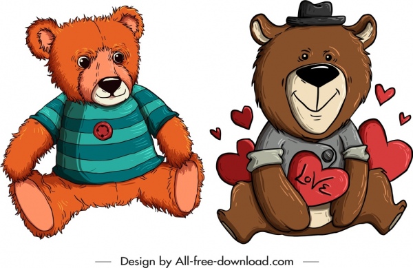 Teddy Bears template cute cách điệu phác thảo phim hoạt hình