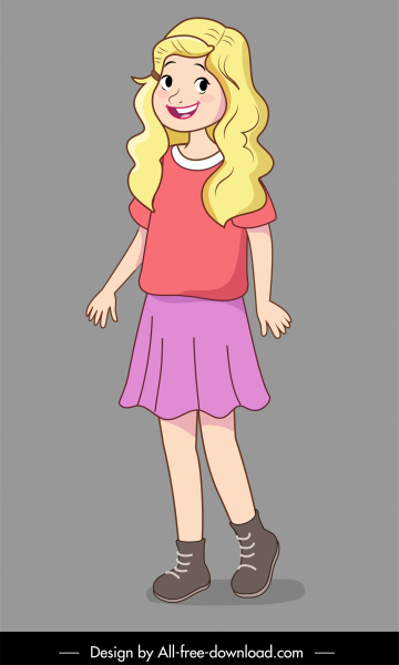 Teenager-Symbol niedlich blonde Mädchen Skizze Cartoon-Design