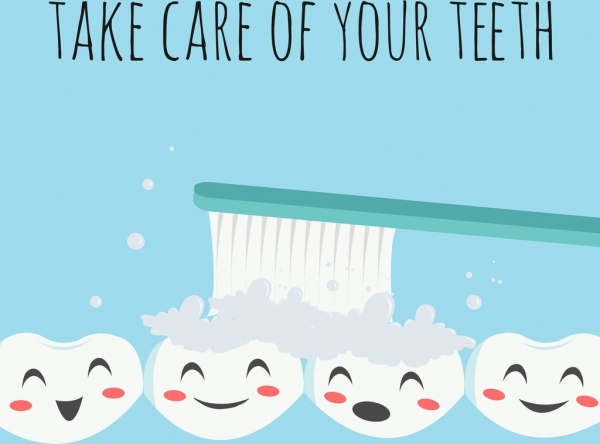 dentes higiene cartaz estilizado dente ícones coloridos dos desenhos animados