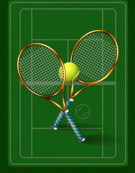 tenis fondo verde corte raqueta ball iconos decoración