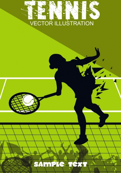 网球女选手剪影图标背景绿色装饰
