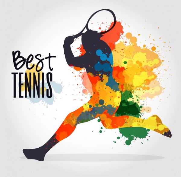 siluet pemain tenis banner grunge warna-warni dekorasi