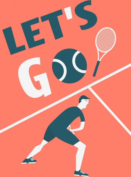 bola tenis banner pemain ikon teks dekorasi