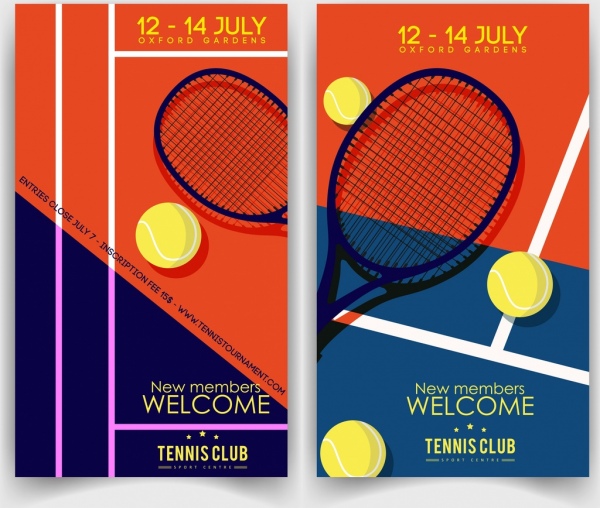 Club de tenis racquet ball icons banner diseño clasico