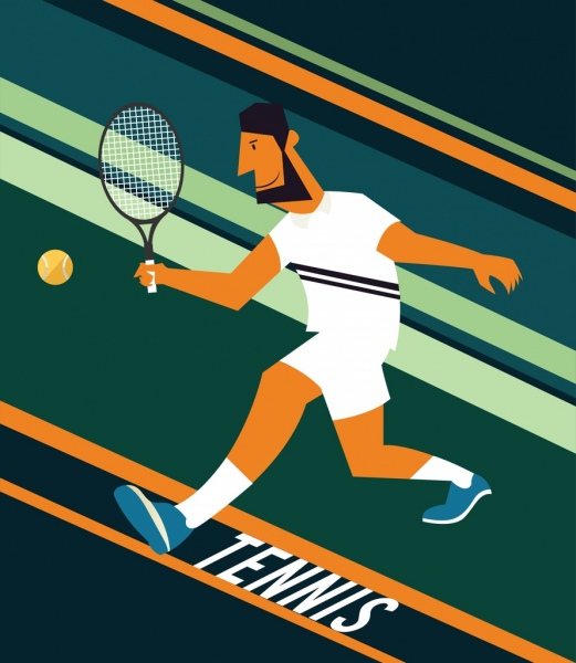 テニス ゲームの背景の男性プレイヤー アイコン ストライプの装飾
