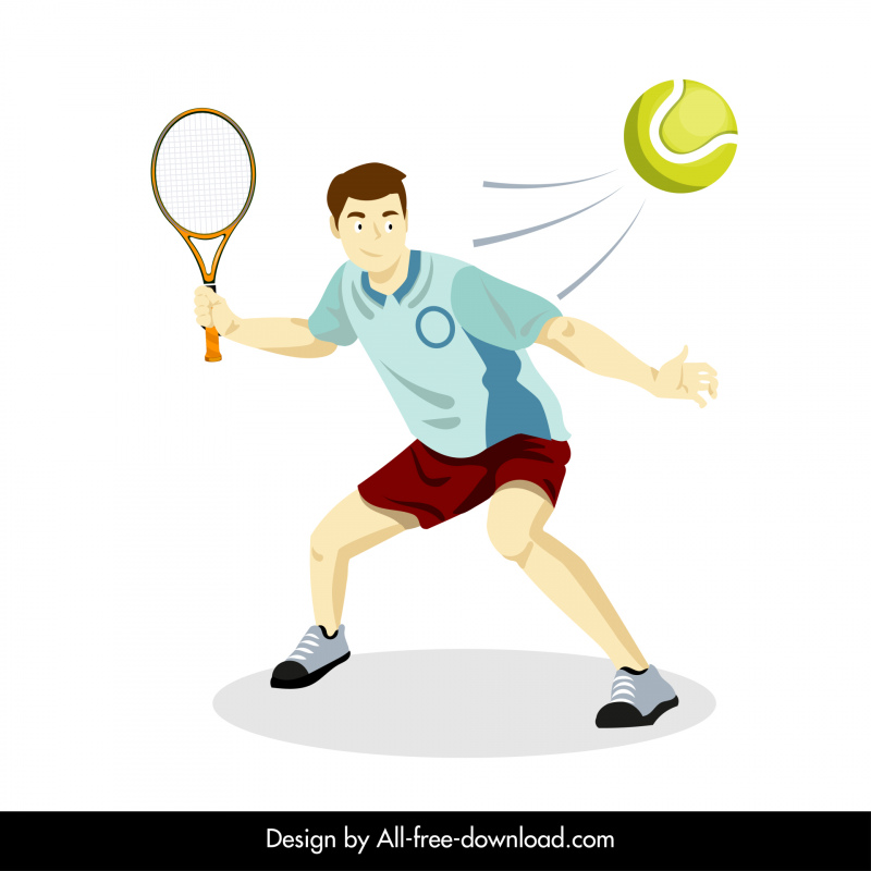 Tennis Player Icon Dynamic Cartoon Sketch