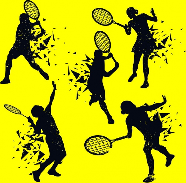 ícones de jogador de tênis espirrando projeto silhueta