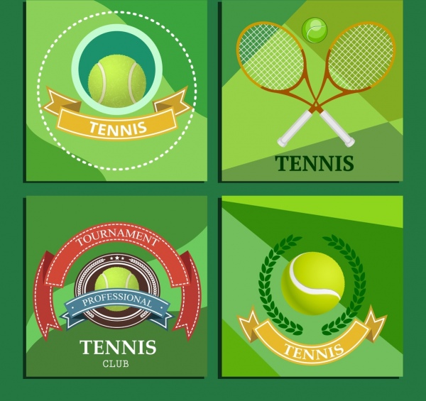 Теннисный турнир логотип ракетка мяч значков ленты