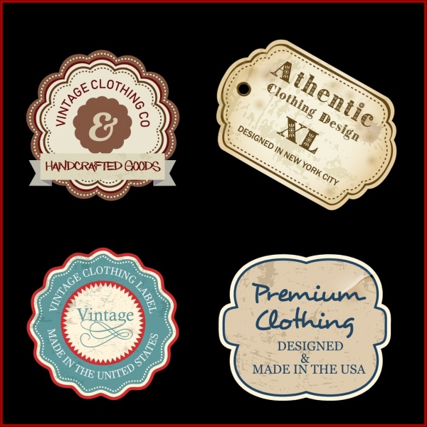 tekstil label koleksi bentuk datar retro