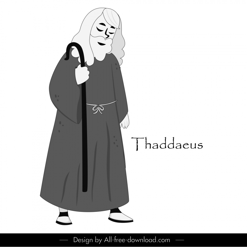 Thaddaeus Christian Apostle ikon garis besar karakter kartun putih hitam