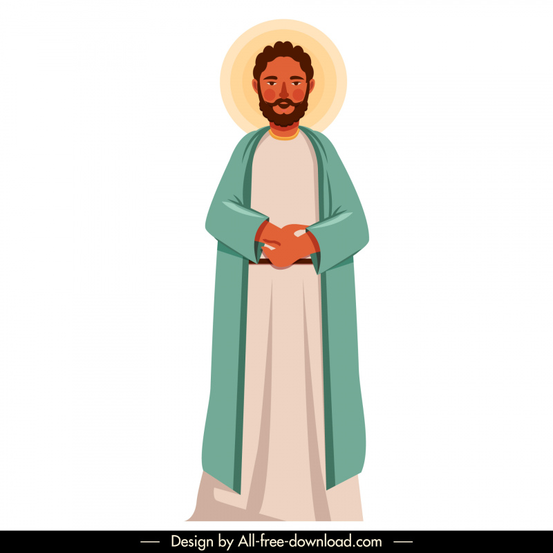 Thaddaeus Christian Apostle ikon desain karakter kartun vintage