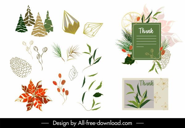 agradecer elementos de decoração cartão elementos plantas esboço