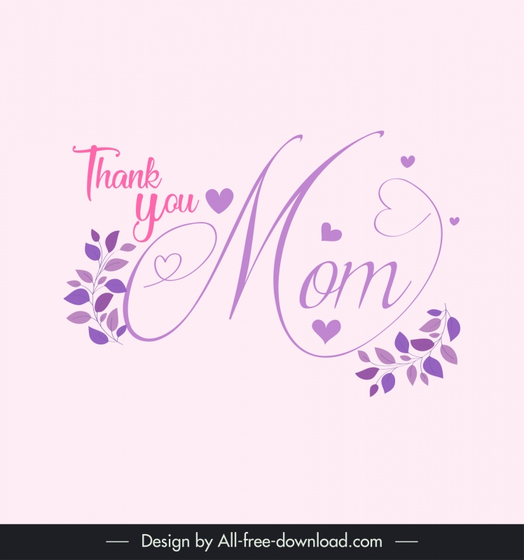 Merci maman carte modèle élégant calligraphie coeurs feuilles décor