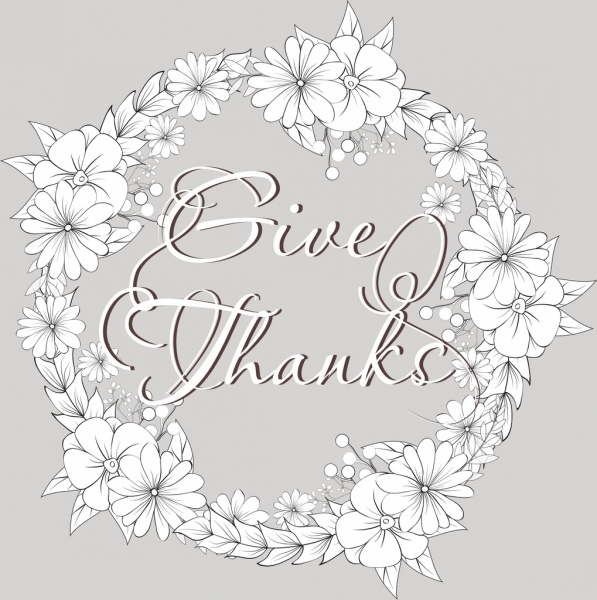 remerciant la décoration de fond blanc Couronne florale calligraphie