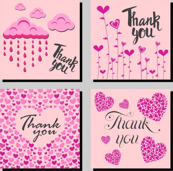 Agradeciendo la nube rosa corazones de iconos de diseño de plantillas de tarjeta